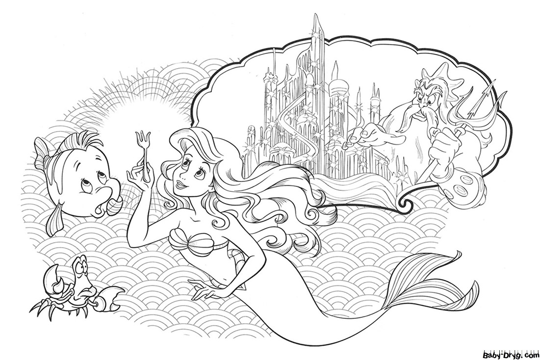 Coloring page Ariel in the underwater kingdom | Coloring Princess