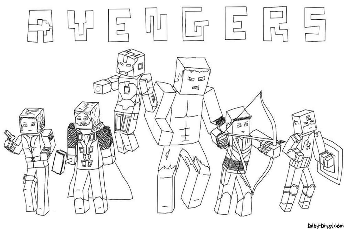 Coloring page Avengers Minecraft | Coloring Minecraft