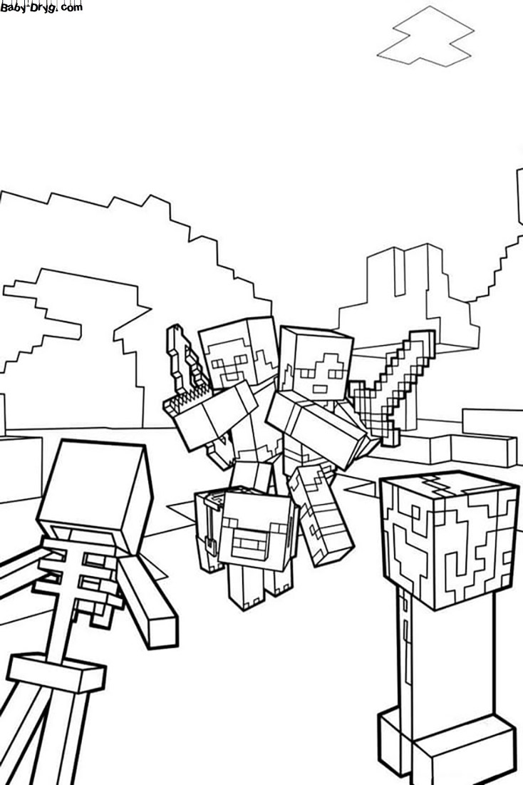 Coloring page Battle in Minecraft | Coloring Minecraft