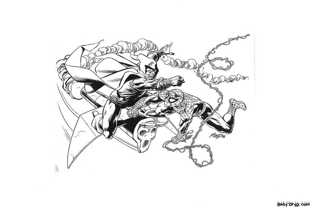 Coloring page Battle with the Goblin | Coloring Spider-Man