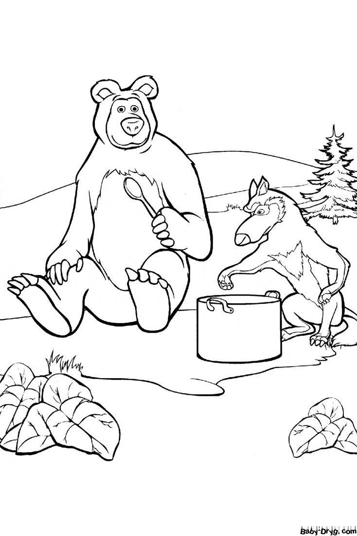 Coloring page Bear and wolf | Coloring Masha and the Bear