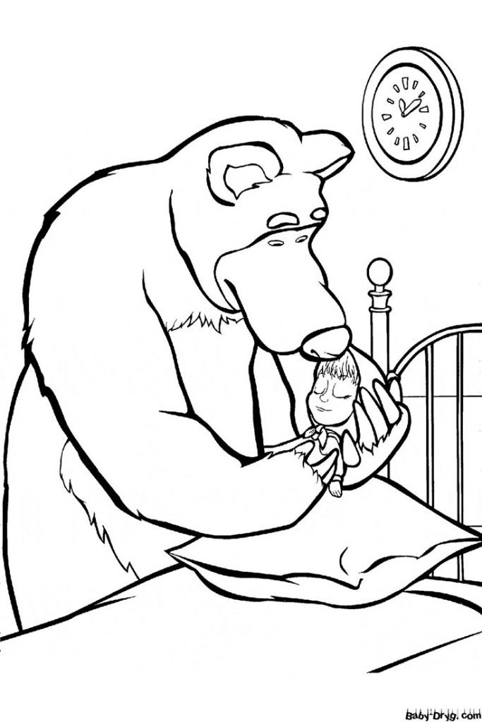 Coloring page Bear puts Masha to bed | Coloring Masha and the Bear