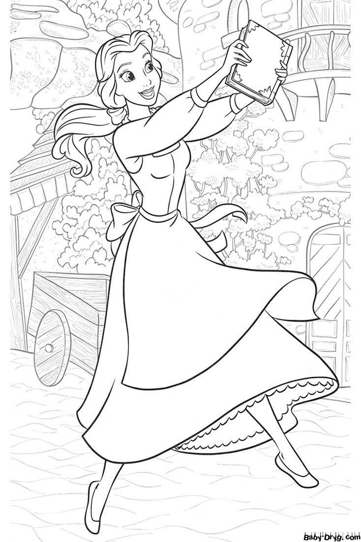Coloring page Belle with a book | Coloring Princess printout