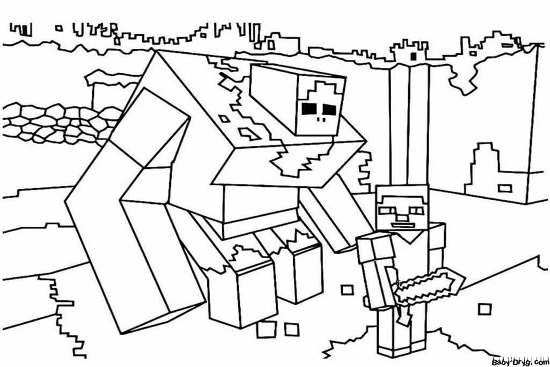 Coloring page Big Giant and Steve | Coloring Minecraft