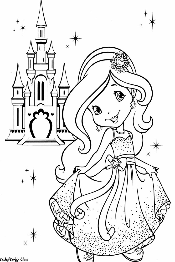 Coloring page Charlotte walks near the castle | Coloring Princess