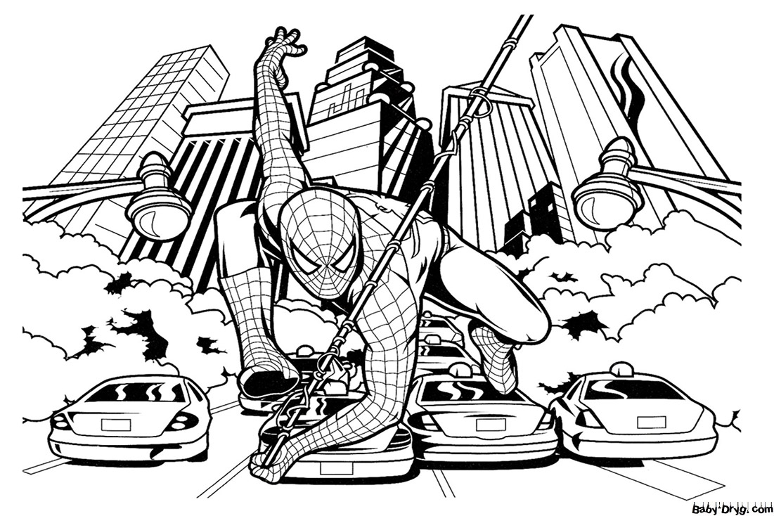 Coloring page Chasing Spider-Man | Coloring Spider-Man