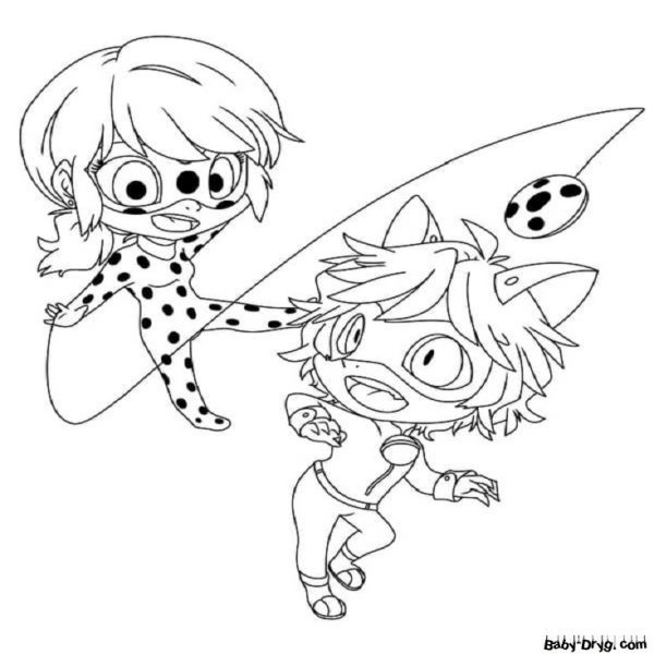Coloring page Chibi Characters | Coloring Ladybug and Cat Noir
