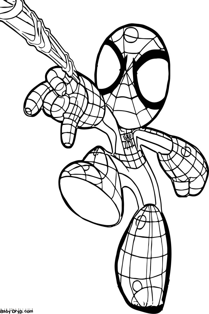 Coloring page Chibi Spider-Man Blows a Web | Coloring Spider-Man