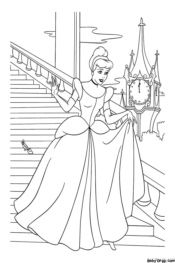 Coloring page Cinderella lost her slipper | Coloring Princess