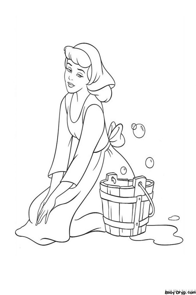 Coloring page Cinderella mopping floors | Coloring Princess
