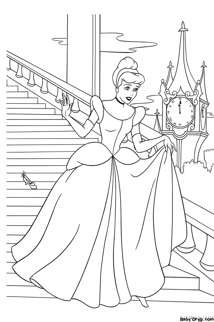 Coloring page Cinderella the Princess runs away from the ball | Coloring Princess