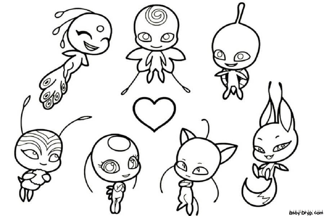 Coloring page Cute Helpers Kwami | Coloring Ladybug and Cat Noir