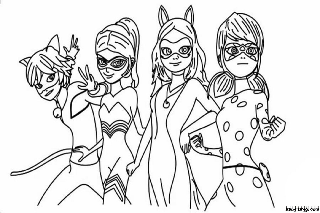 Coloring page Defenders of the City of Paris | Coloring Ladybug and Cat Noir