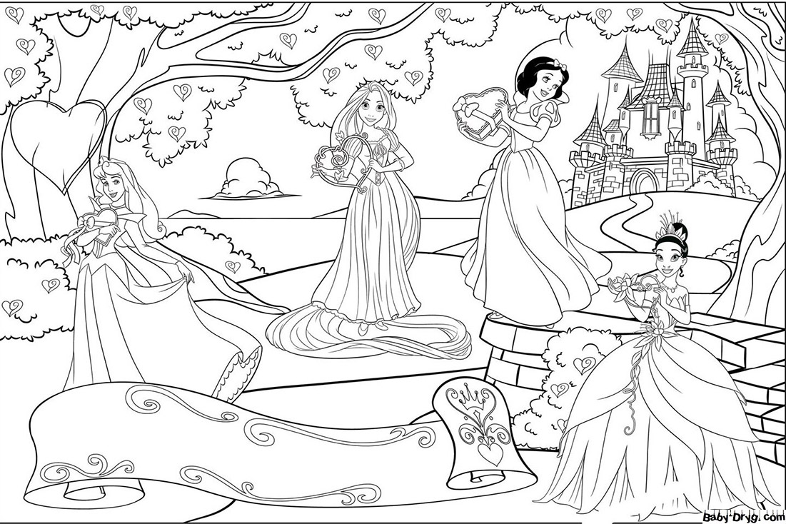 Coloring page Disney Princesses Valentine's Day | Coloring Princess