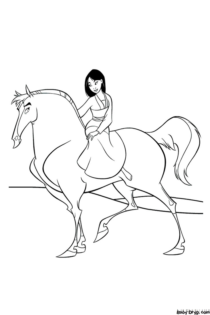 Coloring page Far Mulan on a horse | Coloring Princess