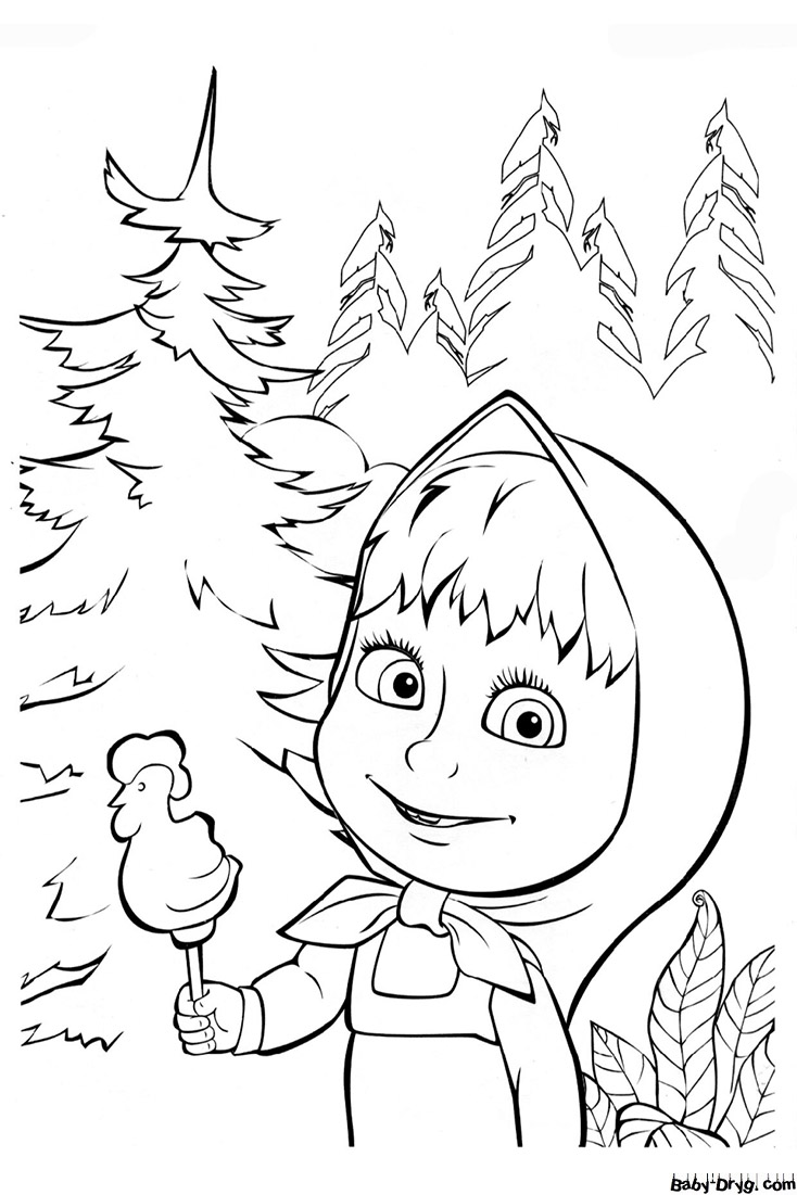 Coloring page Happy Masha with a lollipop | Coloring Masha and the Bear