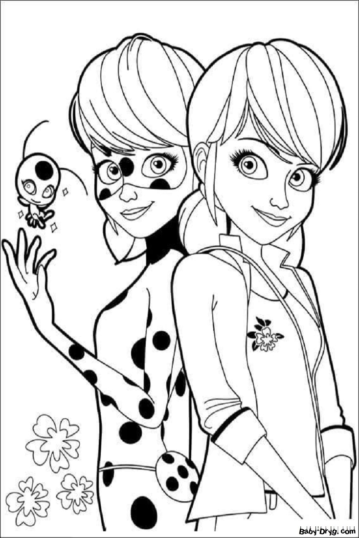 Coloring page Heroine as a superhero in real life | Coloring Ladybug and Cat Noir