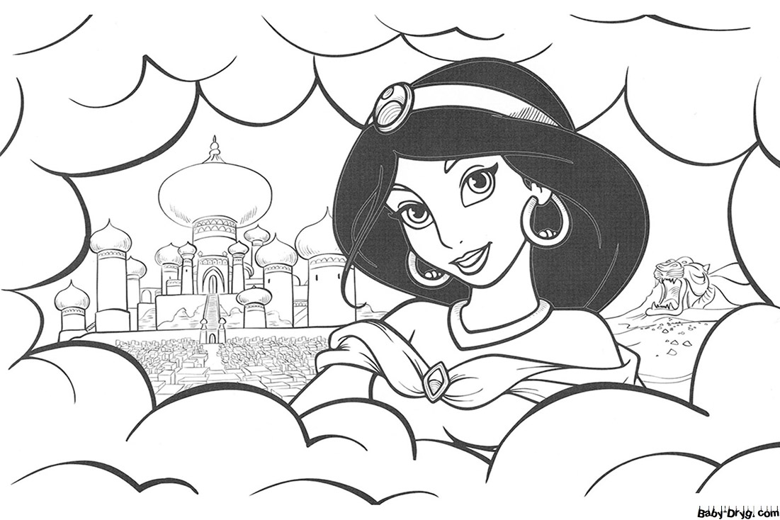 Coloring page Jasmine and the palace | Coloring Princess