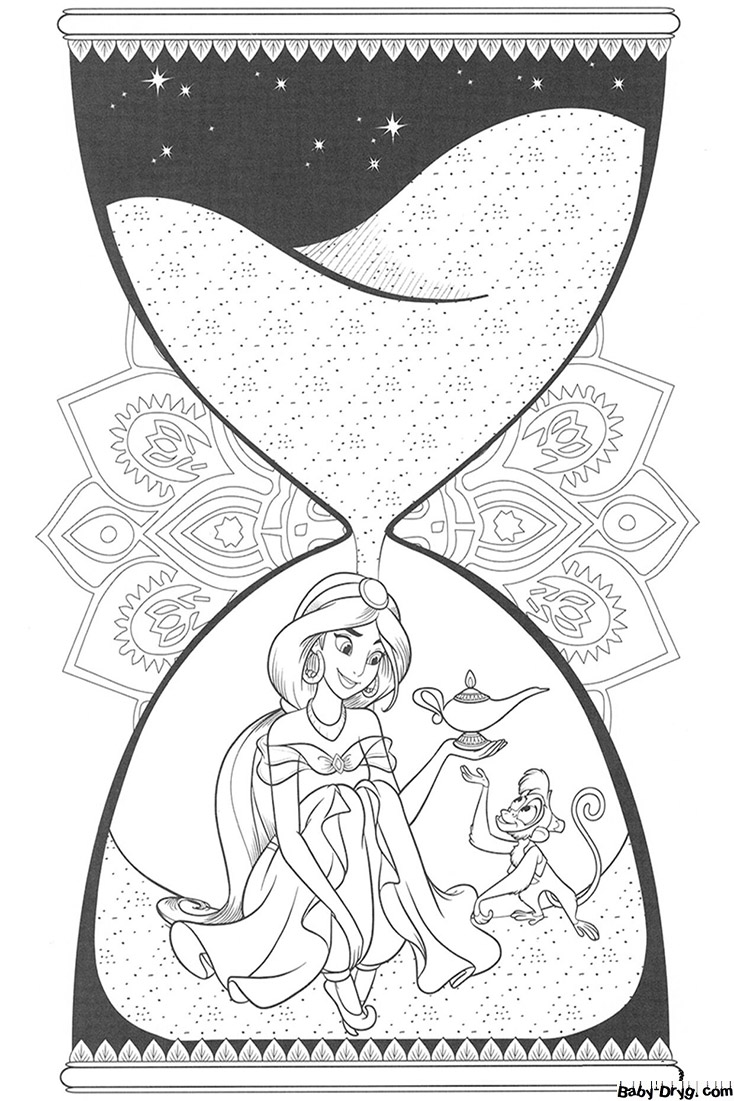 Coloring page Jasmine in an hourglass | Coloring Princess