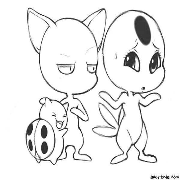 Coloring page Cute Helpers Kwami | Coloring Ladybug and Cat Noir