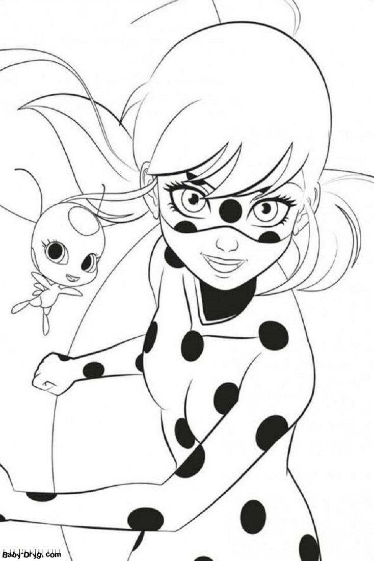 Coloring page Ladybug hero costume resembles the coloring of a ladybug | Coloring Ladybug and Cat Noir