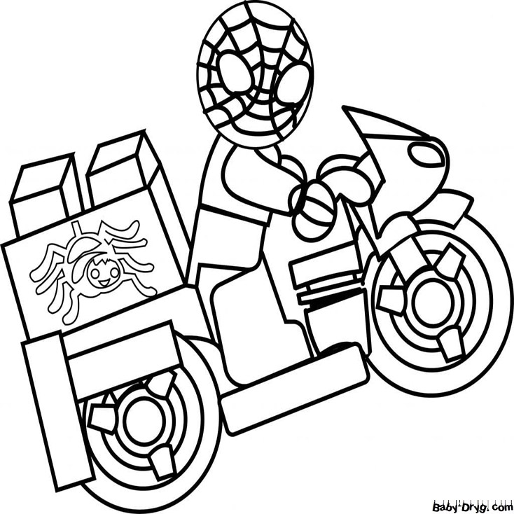 Coloring page Lego Spider-Man on a motorcycle | Coloring Spider-Man
