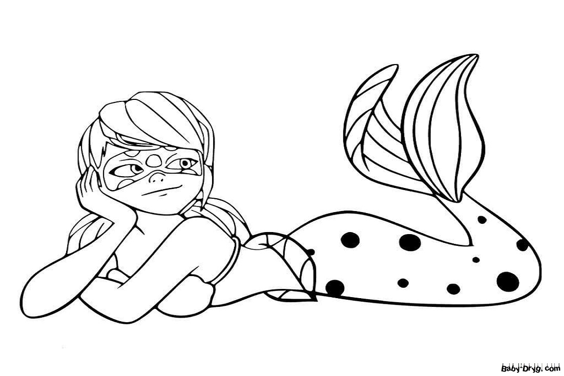 Coloring page Marinette is no longer a superheroine, but a mermaid | Coloring Ladybug and Cat Noir
