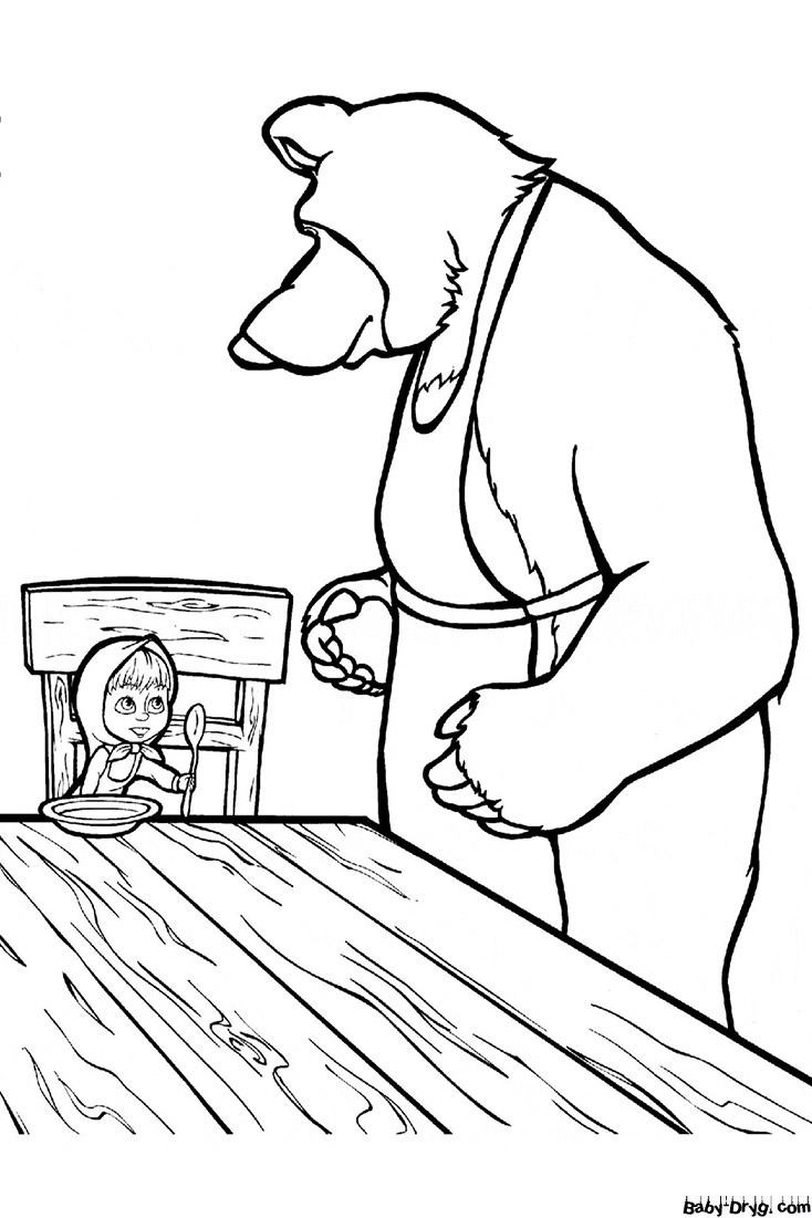 Coloring page Masha and the Bear are having lunch | Coloring Masha and the Bear