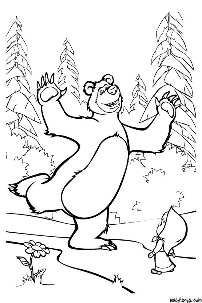 Coloring page Masha and the Bear in the Woods | Coloring Masha and the Bear