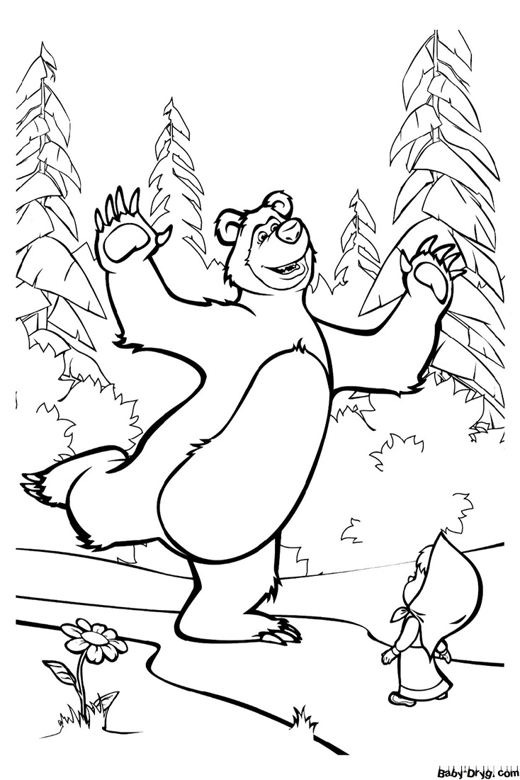 Coloring page Masha and the Bear in the Woods | Coloring Masha and the Bear