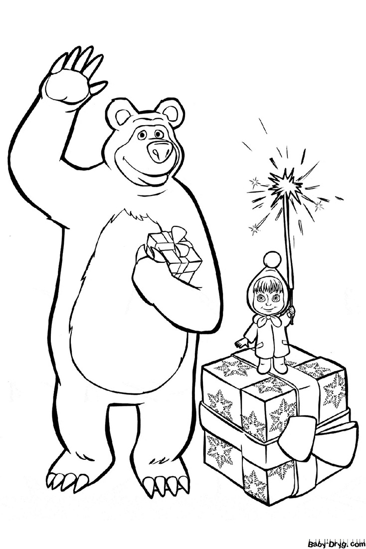 Coloring page Masha and the Bear say goodbye | Coloring Masha and the Bear