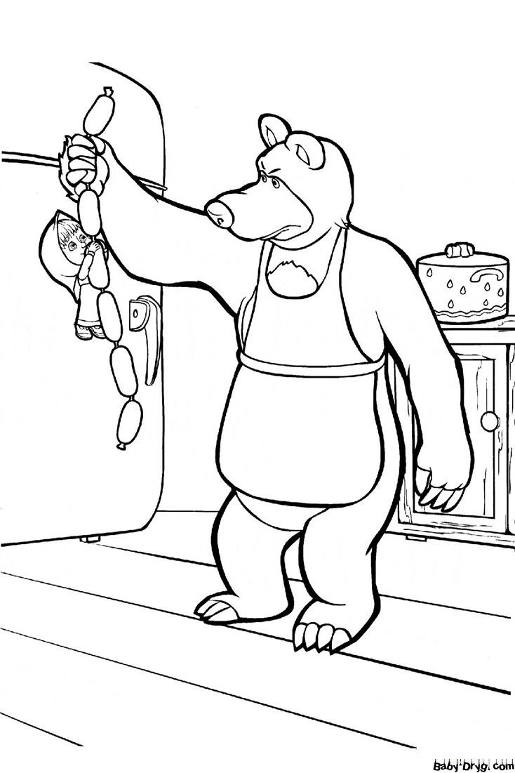 Coloring page Masha and the Bear with Sausages | Coloring Masha and the Bear