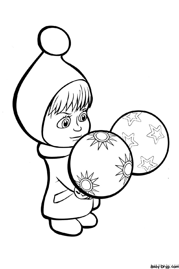 Coloring page Masha and the Christmas Balls | Coloring Masha and the Bear