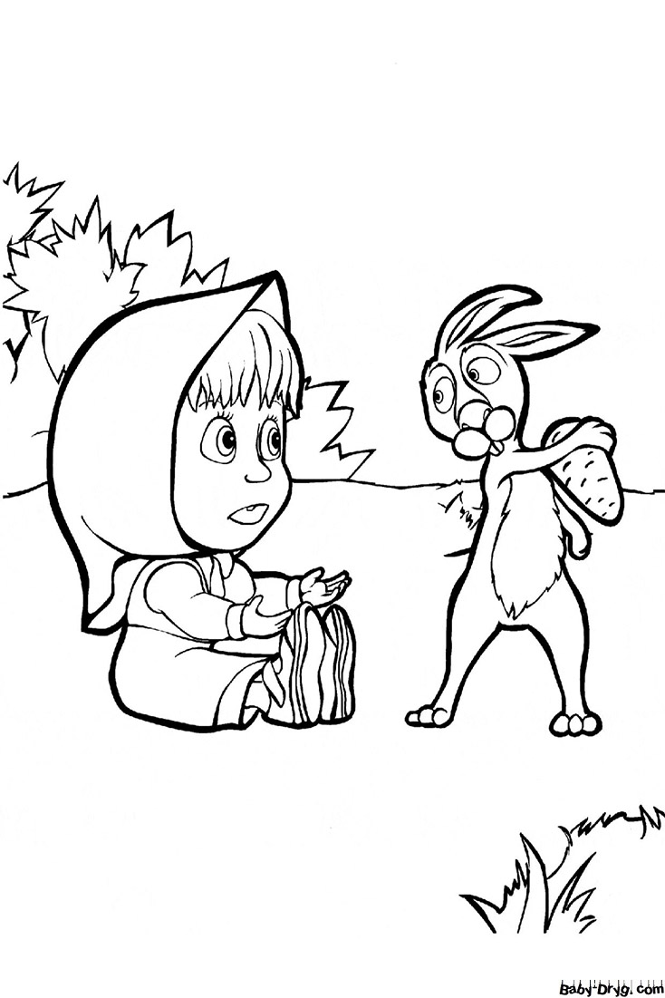 Coloring page Masha asks the rabbit for a carrot | Coloring Masha and the Bear