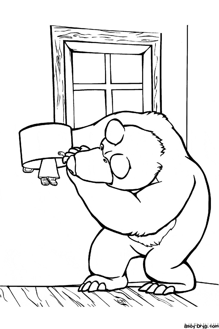 Coloring page Masha hiding from a bear | Coloring Masha and the Bear