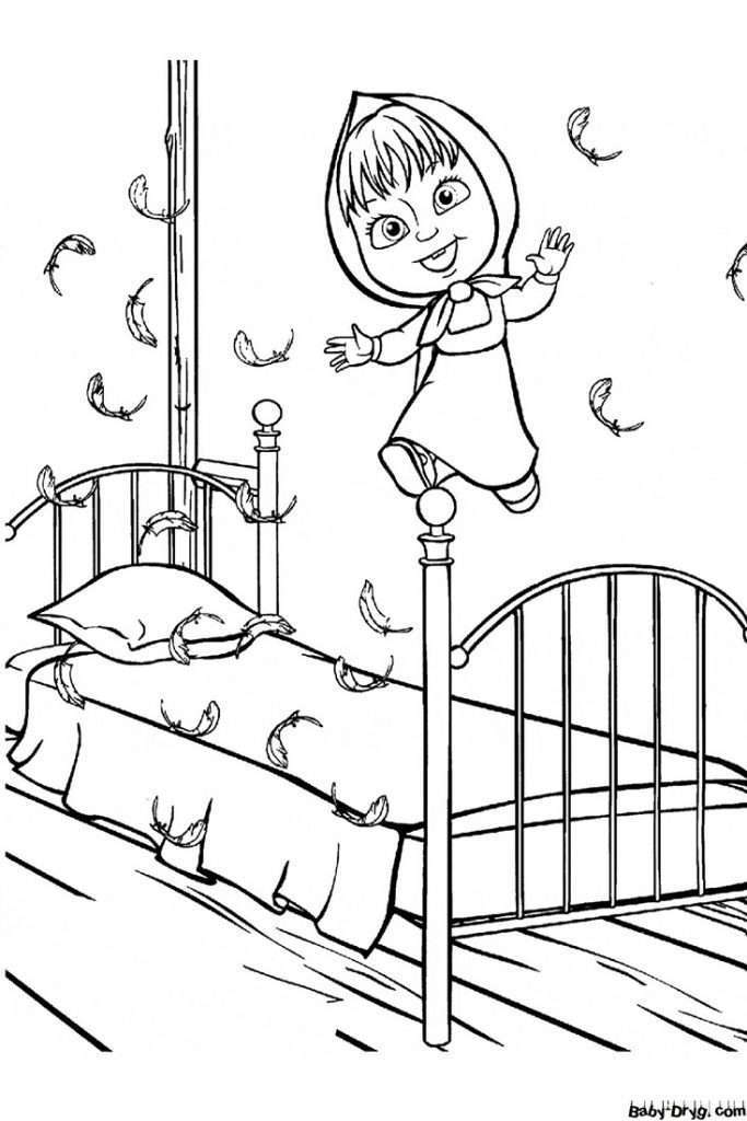 Coloring page Masha in feathers | Coloring Masha and the Bear