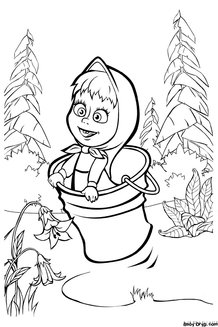 Coloring page Masha jumps in a bucket | Coloring Masha and the Bear