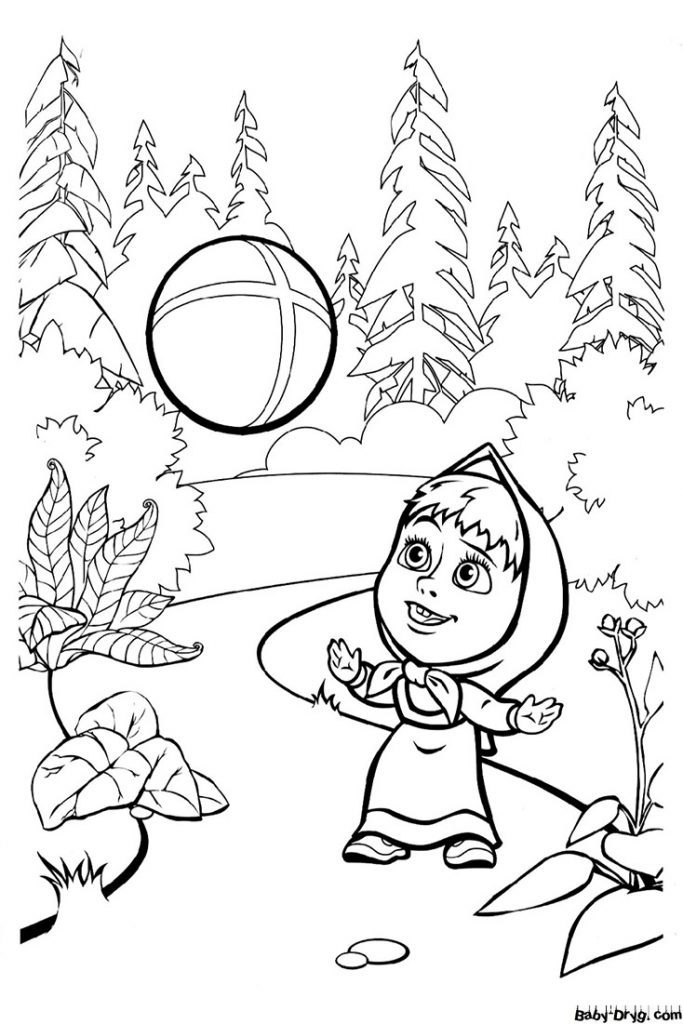 Coloring page Masha plays with the ball | Coloring Masha and the Bear