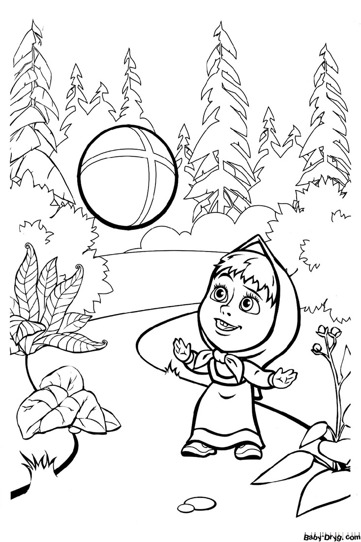 Coloring page Masha plays with the ball | Coloring Masha and the Bear