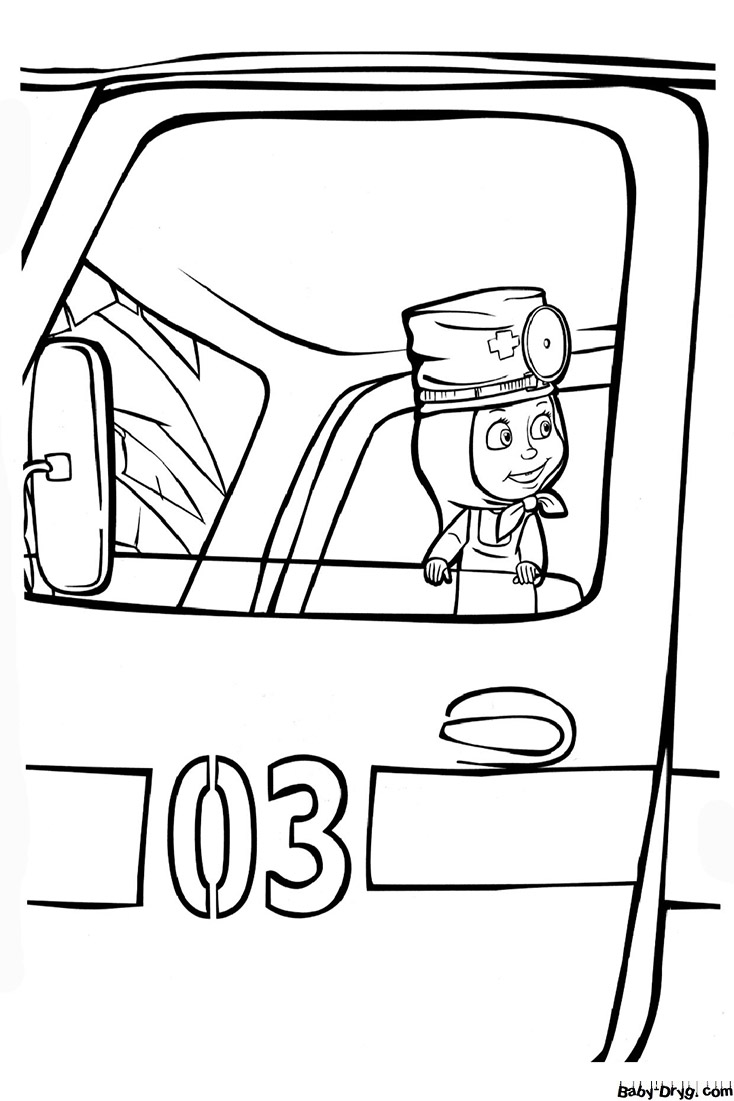 Coloring page Masha's ambulance | Coloring Masha and the Bear