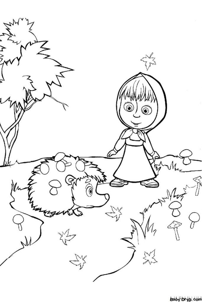 Coloring page Masha saw a hedgehog | Coloring Masha and the Bear