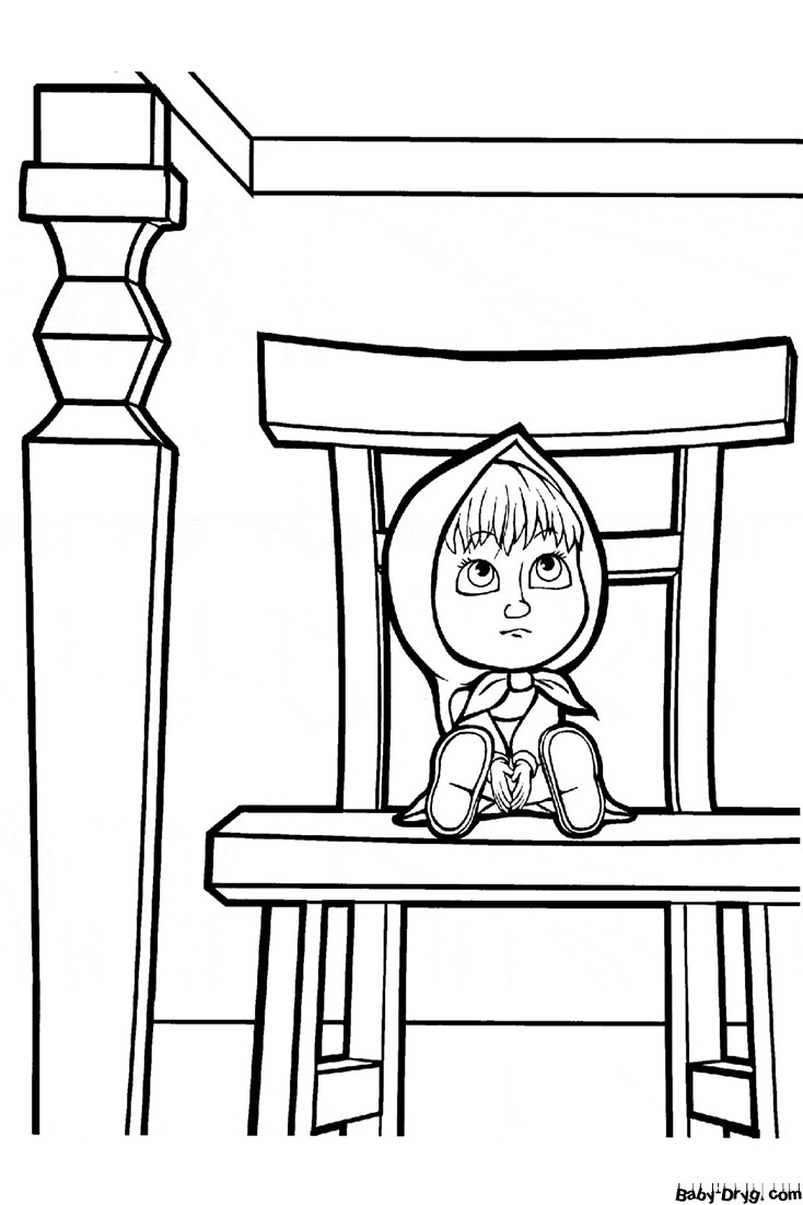 Coloring page Masha sits on a chair | Coloring Masha and the Bear