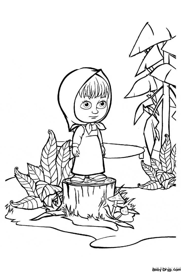 Coloring page Masha stands on a stump | Coloring Masha and the Bear