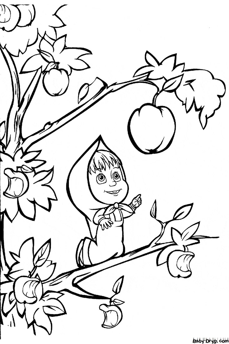 Coloring page Masha wanted an apple | Coloring Masha and the Bear