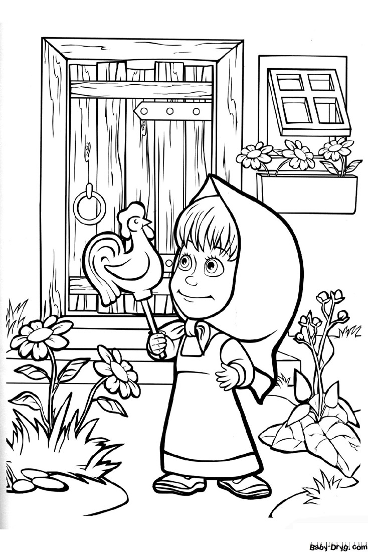 Coloring page Masha with a lollipop on a stick | Coloring Masha and the Bear