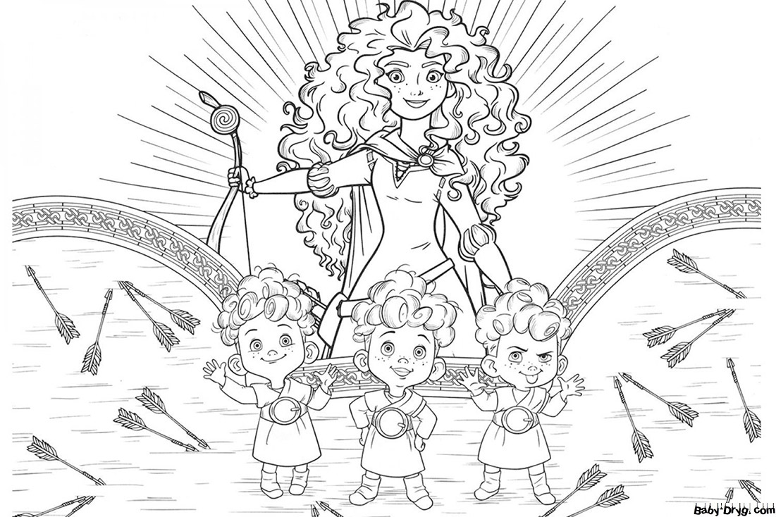 Coloring page Merida and the babies | Coloring Princess