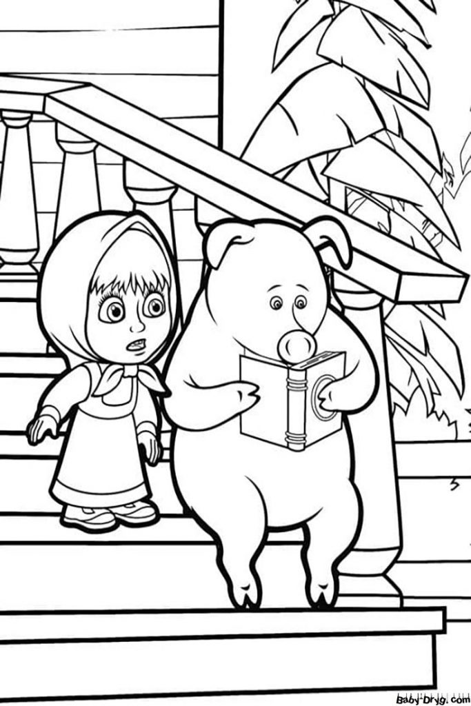 Coloring page Piglet learns to read | Coloring Masha and the Bear