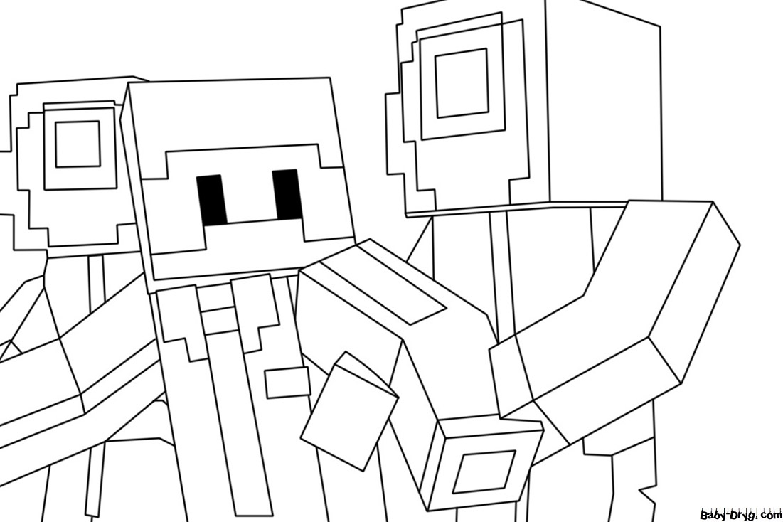 Coloring page Playing Squid in the World of Minecraft | Coloring Minecraft