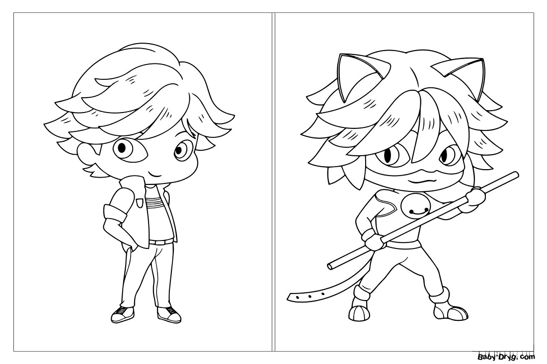 Coloring page Postcard Adrian and Cat Noir | Coloring Ladybug and Cat Noir