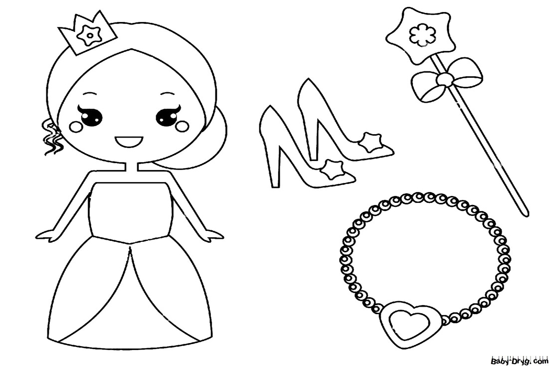 Coloring page Princess and Accessories | Coloring Princess